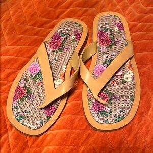 EUC Johnny Was Jenna Tan leather Thong Sandals Size 9